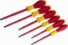 Wiha - 6 Piece Phillips & Slotted Screwdriver Set - Round Shank, Insulated Handle, Bit Sizes: Philips #1 to #3, Tip Thickness: 9/64, 3/16 & 1/4 - Exact Tooling