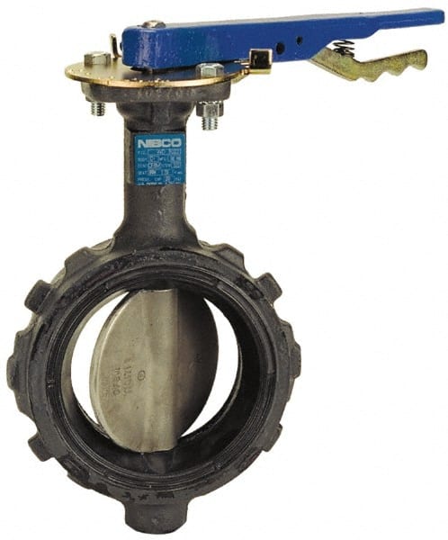 NIBCO - 6" Pipe, Wafer Butterfly Valve - Lever Handle, Ductile Iron Body, EPDM Seat, 250 WOG, Stainless Steel (CF8M) Disc, Stainless Steel Stem - Exact Tooling