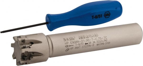 Iscar - 1" Cut Diam, 0.303" Max Depth of Cut, 3/4" Shank Diam, 4-1/2" OAL, Indexable Square Shoulder End Mill - HP AN.. 0702.. Inserts, Cylindrical Shank, 90° Lead Angle, Through Coolant, Series Heliplus - Exact Tooling