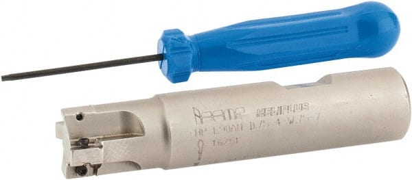 Iscar - 3/4" Cut Diam, 0.303" Max Depth of Cut, 3/4" Shank Diam, 3-1/2" OAL, Indexable Square Shoulder End Mill - HP AN.. 0702.. Inserts, Weldon Shank, 90° Lead Angle, Series Heliplus - Exact Tooling