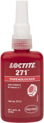 Loctite - 50 mL Bottle, Red, High Strength Liquid Threadlocker - Series 271, 24 hr Full Cure Time, Hand Tool, Heat Removal - Exact Tooling