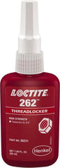 Loctite - 50 mL Bottle, Red, High Strength Liquid Threadlocker - Series 262, 24 hr Full Cure Time, Hand Tool, Heat Removal - Exact Tooling