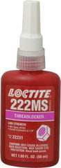 Loctite - 50 mL Bottle, Purple, Low Strength Liquid Threadlocker - Series 222MS, 24 hr Full Cure Time, Hand Tool, Heat Removal - Exact Tooling
