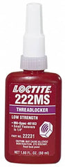 Loctite - 250 mL Bottle, Purple, Low Strength Liquid Threadlocker - Series 222MS, 24 hr Full Cure Time, Hand Tool, Heat Removal - Exact Tooling