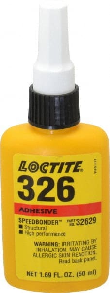 Loctite - 50 mL Bottle Structural Adhesive - 1 min Working Time, 2,200 psi Shear Strength, Series 326 - Exact Tooling