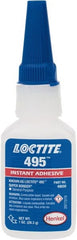 Loctite - 1 oz Bottle Clear Instant Adhesive - Series 495, 20 sec Fixture Time, 24 hr Full Cure Time, Bonds to Metal, Plastic & Rubber - Exact Tooling