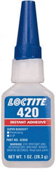 Loctite - 1 oz Bottle Clear Instant Adhesive - Series 420, 20 sec Fixture Time, 24 hr Full Cure Time, Bonds to Metal, Plastic & Rubber - Exact Tooling