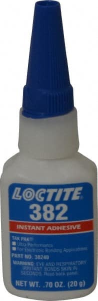 Loctite - 0.70 oz Bottle Clear Instant Adhesive - Series 382, 30 sec Fixture Time, 24 hr Full Cure Time, Bonds to Metal, Plastic & Rubber - Exact Tooling