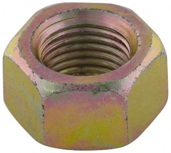 Value Collection - 7/16-14 UNC Steel Right Hand Hex Nut - 11/16" Across Flats, 3/8" High, Zinc Yellow Dichromate Finish - Exact Tooling