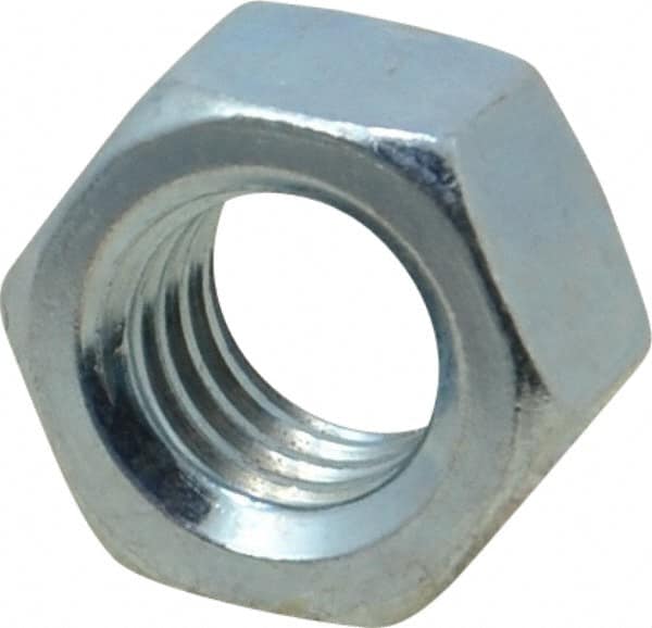 Value Collection - 3/8-16 UNC Steel Right Hand Hex Nut - 9/16" Across Flats, 21/64" High, Zinc-Plated Finish - Exact Tooling