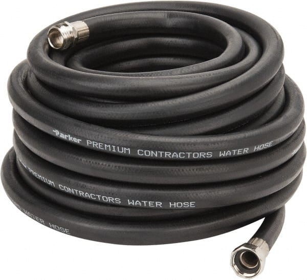 Parker - 50' Long Water Hose - 5/8" Diam, 3/4" GHT, Rubber, 125 psi, Black - Exact Tooling