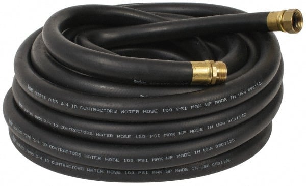 Parker - 50' Long Contractor Hose - 3/4" Diam, 3/4" GHT, Rubber, 100 psi, Black - Exact Tooling