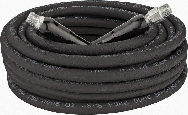 Parker - 50' Long, 3/8" Fitting, Male Rigid x Male Swivel Fitting, -40 to 250°F, Neoprene High Temp & High Pressure Hose - 3/8" Inside x 5/8" Outside Diam, Black, 3,000 psi - Exact Tooling