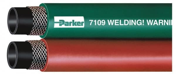Parker - 3/8" Inside x 0.656" Outside Diam, Grade T Welding Hose - Green & Red, 25' Long, Twin Style, 200 psi Working Pressure - Exact Tooling
