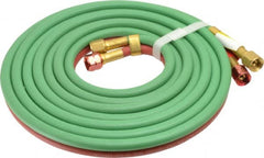 Parker - 3/16" Inside x 7/16" Outside Diam, Grade T Welding Hose - Green & Red, 12-1/2' Long, Twin Style, 200 psi Working Pressure - Exact Tooling