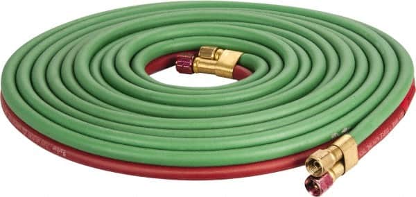 Parker - 1/4" Inside x 17/32" Outside Diam, Grade T Welding Hose - Green & Red, 25' Long, Twin Style, 200 psi Working Pressure - Exact Tooling
