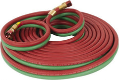 Parker - 1/4" Inside x 17/32" Outside Diam, Grade T Welding Hose - Green & Red, 50' Long, Twin Style, 200 psi Working Pressure - Exact Tooling