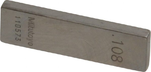 Mitutoyo - 0.108" Rectangular Steel Gage Block - Accuracy Grade 0, Includes Certificate of Inspection - Exact Tooling