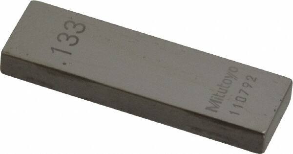Mitutoyo - 0.133" Rectangular Steel Gage Block - Accuracy Grade AS-1, Includes Certificate of Inspection - Exact Tooling