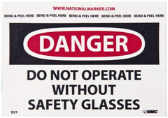 NMC - Accident Prevention Label, Header: DANGER - Legend: Danger - Do Not Operate without Safety Glasses, English, Red, Black & White, 5" Long x 3" High, Sign Muscle Finish - Exact Tooling
