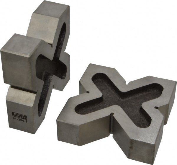 SPI - 3/4 to 2" Capacity, 90° Angle, Cast Iron 4-Way V-Block - 4" Long x 1-3/16" Wide x 4" High, Sold as Matched Pair - Exact Tooling