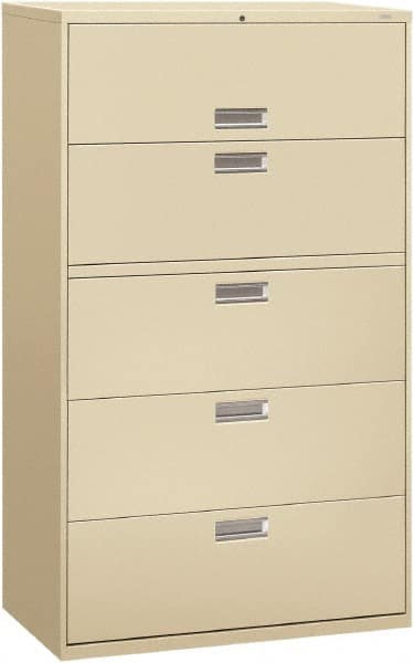Hon - 42" Wide x 67" High x 19-1/4" Deep, 5 Drawer Roll-Out, Roll-Out Posting - Steel, Putty - Exact Tooling