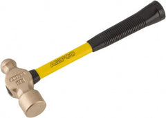 Ampco - 2-1/4 Lb Head Aluminum Bronze Ball Pein Hammer - 14" Fiberglass Handle with Grip, 1-3/4" Face Diam, 14" OAL - Exact Tooling