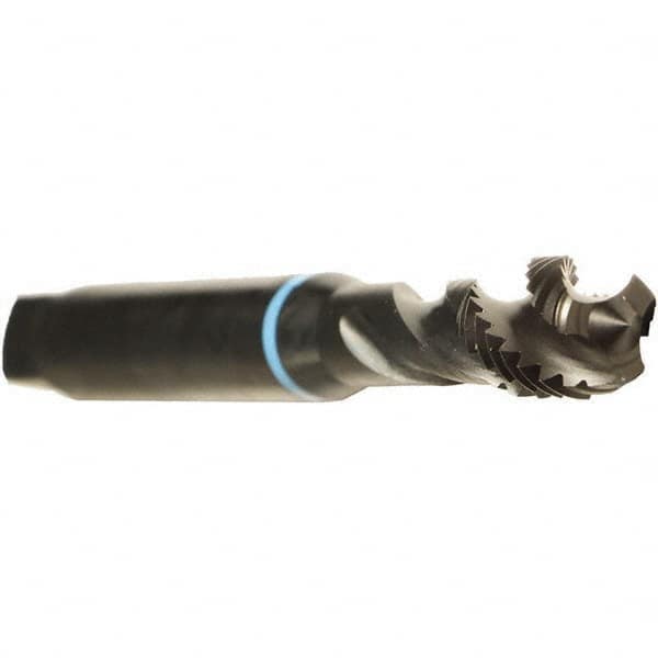 Emuge - M5x0.50 Metric Fine 3 Flute 6H Modified Bottoming Spiral Flute Tap - Cobalt, Oxide Finish, 70mm OAL, Right Hand Flute, Right Hand Thread, Series Enorm - Exact Tooling