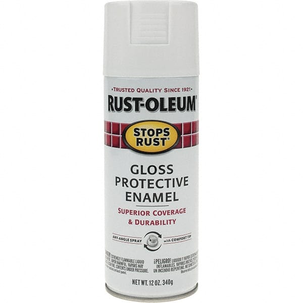 Rust-Oleum - White, Gloss, Enamel Spray Paint - 10 to 12 Sq Ft per Can, 12 oz Container, Use on Metal - Exact Tooling