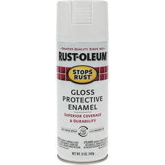 Rust-Oleum - White, Gloss, Enamel Spray Paint - 10 to 12 Sq Ft per Can, 12 oz Container, Use on Metal - Exact Tooling