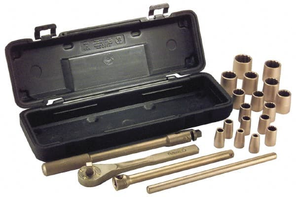 Ampco - 26 Piece 1/2" Drive Socket Set - 6 Points, 10mm to 32mm Range, Metric Measurement Standard - Exact Tooling