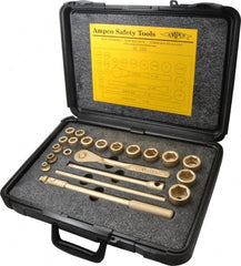 Ampco - 21 Piece 1/2" Drive Socket Set - 6 Points, 5/16" to 1-1/4" Range, Inch Measurement Standard - Exact Tooling