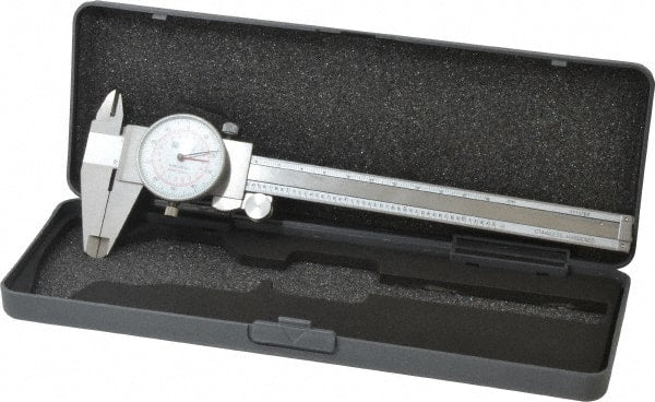 Fowler - 0mm to 6" Range, 0.001" and 0.02 mm Graduation, 0.1" per Revolution, Dial Caliper - White Face, 1.56" Jaw Length - Exact Tooling