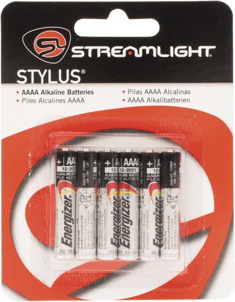 Streamlight - Size AAAA, Alkaline, 6 Pack, Standard Battery - 1.5 Volts, Button Tab Terminal - Exact Tooling