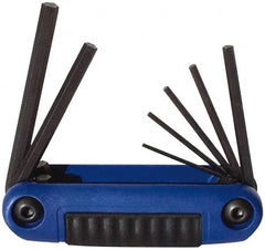 Eklind - 7 Piece Fold-Up Hex Key Set - Hex Range 2 to 8mm, Chrome Alloy Steel - Exact Tooling