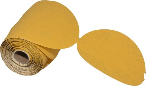 Norton - 5" Diam, 150 Grit Aluminum Oxide Adhesive PSA Disc - Medium Grade, Gold, C Weighted Backing, Flexible - Exact Tooling