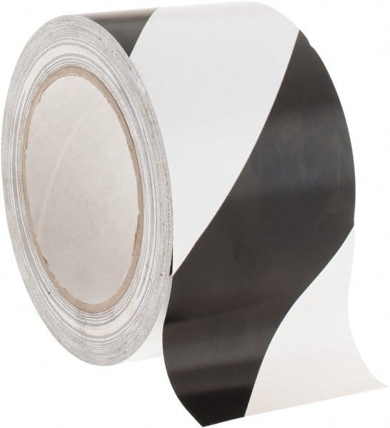 NMC - Black & White Striped Vinyl Tape - 3" Wide x 108' Long x 0.002" Thick, General Traffic - Exact Tooling