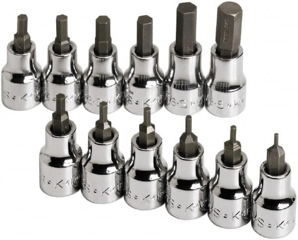 SK - 12 Piece 3/8" Drive Inch Hex Bit Socket Set - 1/16 to 3/8" Hex - Exact Tooling