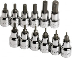 SK - 12 Piece 3/8" Drive Inch Hex Bit Socket Set - 1/16 to 3/8" Hex - Exact Tooling