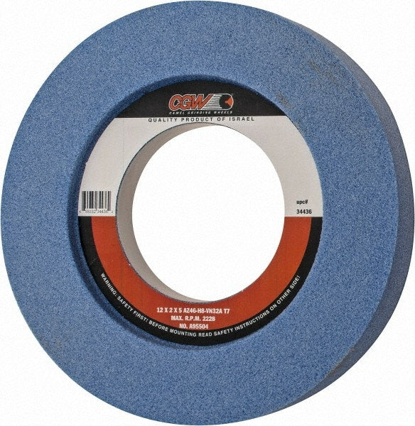 Camel Grinding Wheels - 12" Diam x 5" Hole x 2" Thick, H Hardness, 46 Grit Surface Grinding Wheel - Aluminum Oxide, Type 7, Coarse Grade, 2,228 Max RPM, Vitrified Bond, Two-Side Recess - Exact Tooling