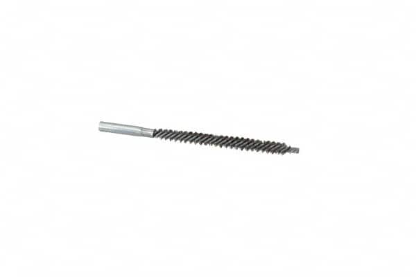 Schaefer Brush - 4" Brush Length, 3/8" Diam, Double Stem, Double Spiral Tube Brush - 6" Long, Stainless Steel, 12-24 Female Connection - Exact Tooling