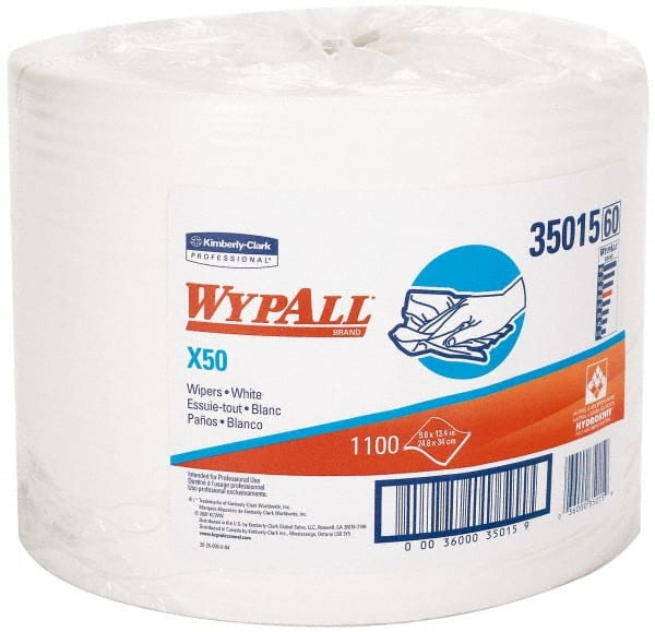 WypAll - X50 Dry Shop Towel/Industrial Wipes - Jumbo Roll, 13-3/8" x 9-3/4" Sheet Size, White - Exact Tooling