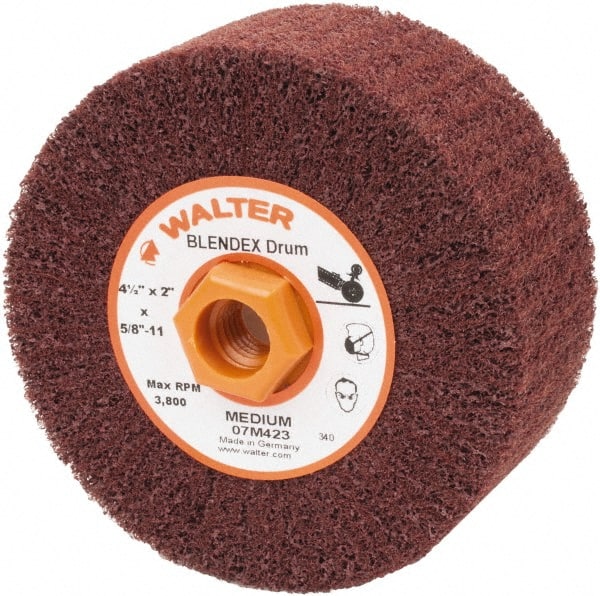 WALTER Surface Technologies - 4-1/2" Diam Aluminum Oxide Unmounted Flap Wheel - 5/8" Hole, 5/8-11 Thread, 2" Wide, Nonwoven, Medium Grade, 3,800 Max RPM - Exact Tooling