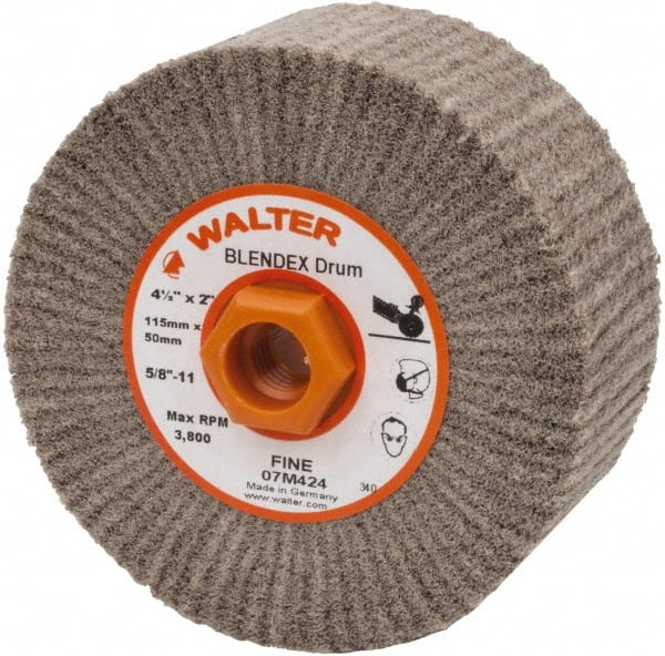 WALTER Surface Technologies - 4-1/2" Diam Aluminum Oxide Unmounted Flap Wheel - 5/8" Hole, 5/8-11 Thread, 2" Wide, Nonwoven, Fine Grade, 3,800 Max RPM - Exact Tooling