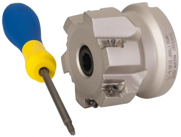 Iscar - 6 Inserts, 2" Cut Diam, 3/4" Arbor Diam, 0.39" Max Depth of Cut, Indexable Square-Shoulder Face Mill - 0/90° Lead Angle, 1.57" High, AP..1003.. & HM90 AP..1003.. Insert Compatibility, Series HM90 - Exact Tooling