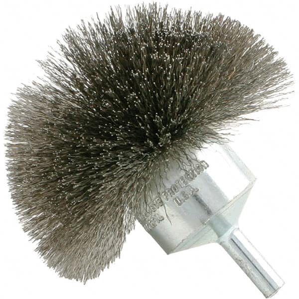 Brush Research Mfg. - 1-1/4" Brush Diam, Crimped, Flared End Brush - 1/4" Diam Steel Shank, 20,000 Max RPM - Exact Tooling