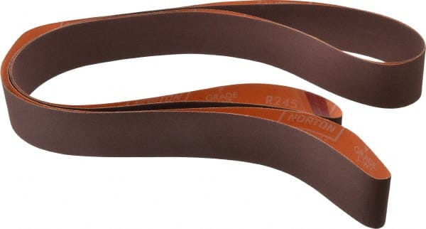 Norton - 2" Wide x 132" OAL, 220 Grit, Aluminum Oxide Abrasive Belt - Aluminum Oxide, Very Fine, Coated, J Weighted Cloth Backing, Series R245 - Exact Tooling
