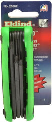 Eklind - 7 Piece T6 to T25 Steel Fold-Up Torx Key Set - 3" Length Under Head, T6, T7, T8, T10, T15, T20, T25 Torx Size - Exact Tooling