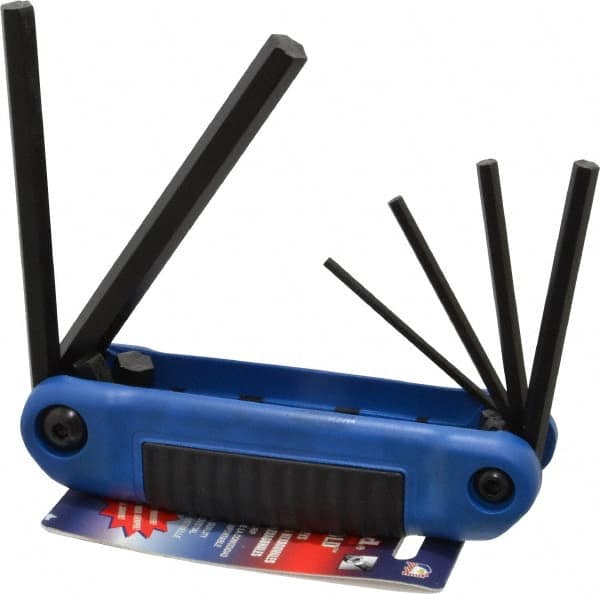 Eklind - 6 Piece Fold-Up Hex Key Set - Hex Range 3 to 10mm, 4-1/2" OAL, Chrome Alloy Steel - Exact Tooling