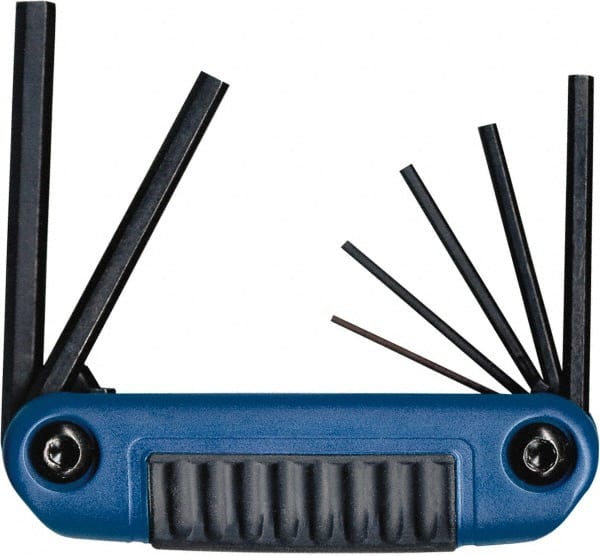 Eklind - 7 Piece Fold-Up Hex Key Set - Hex Range 1.5 to 6mm, 5" OAL, Chrome Alloy Steel - Exact Tooling